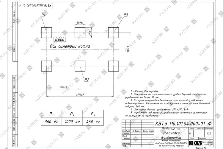 Котел на угле дровах 1.28 МВт с ОУР фундамент