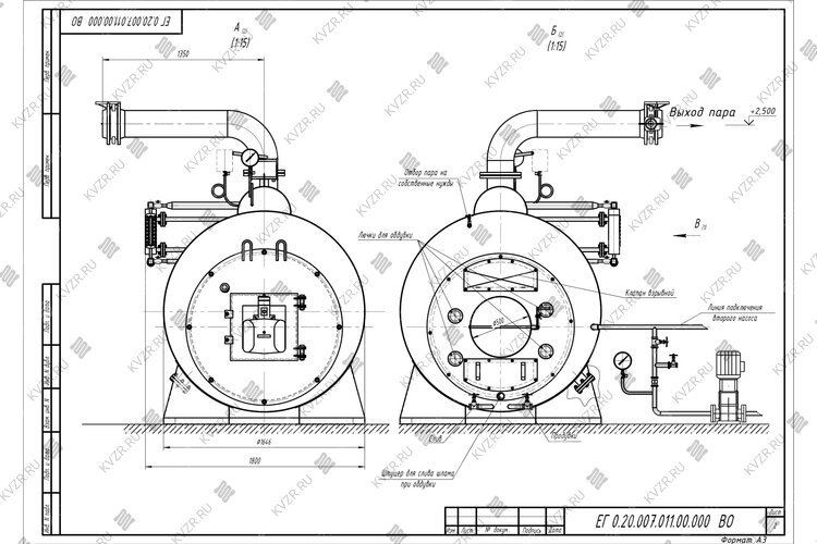 Чертеж парогенератора 2000 кг на газе